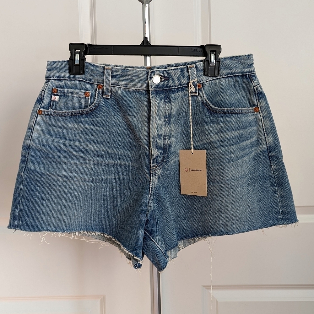 AG Alexxis Shorts High Rise Wedgie Button Fly Raw Cut Hem 15Y Blue Wash 31 NWT